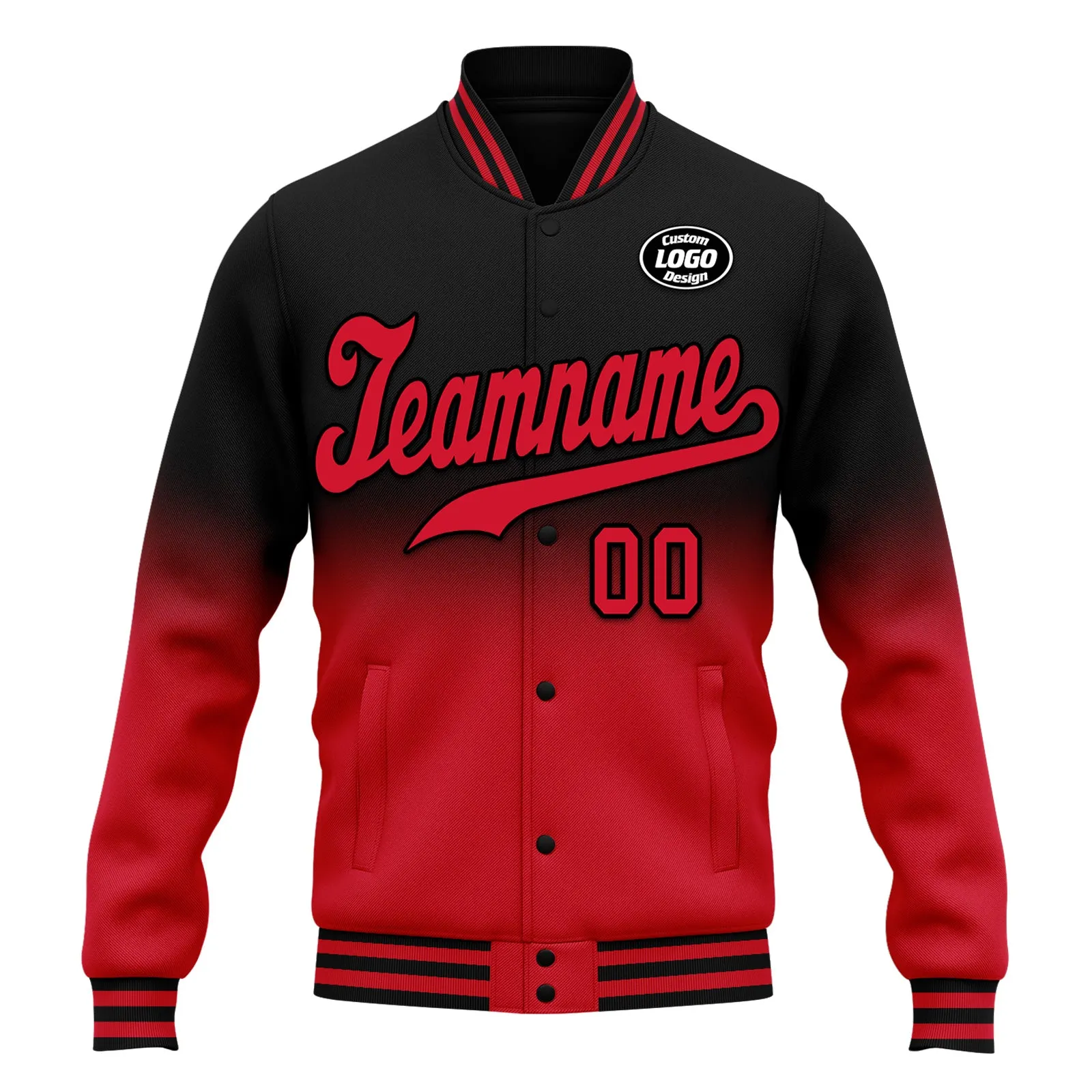 Custom Black Red Fade Fashion Jacket Bomber Full-Snap Varsity Letterman Personalized Jacket FZ005-D020229-26