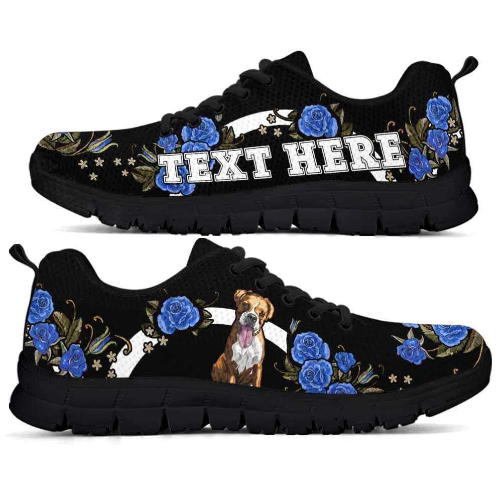 Custom Name Boxer Sneaker, Boxer Dog Lovers Sneakers Gym Rose Blue Flower Running Shoes, Best Running Shoes