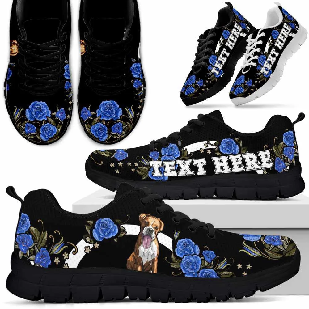 Custom Name Boxer Sneaker, Boxer Dog Lovers Sneakers Gym Rose Blue Flower Running Shoes, Best Running Shoes