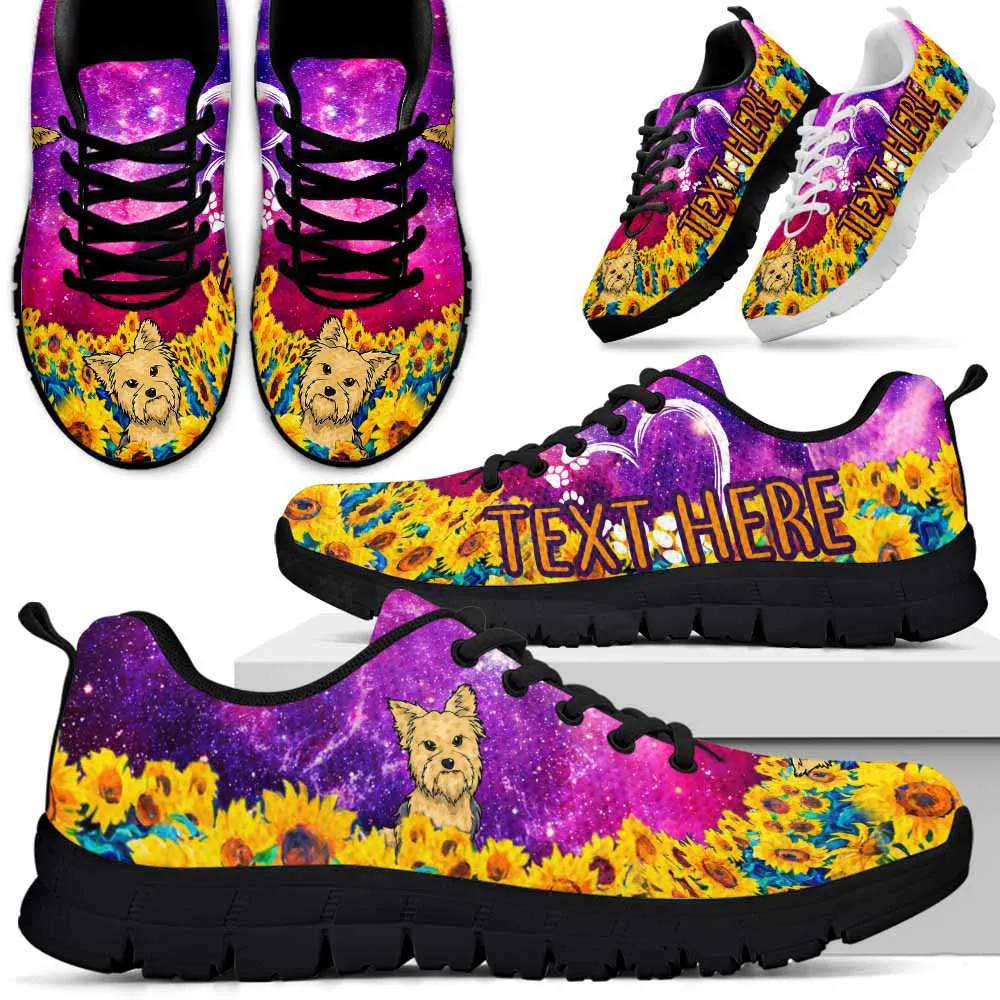 Custom Name Yorkshire Terrier Sneaker, Yorkie Sunflower Galaxy Sneakers Running Shoes, Best Running Shoes