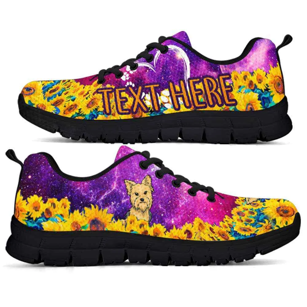 Custom Name Yorkshire Terrier Sneaker, Yorkie Sunflower Galaxy Sneakers Running Shoes, Best Running Shoes