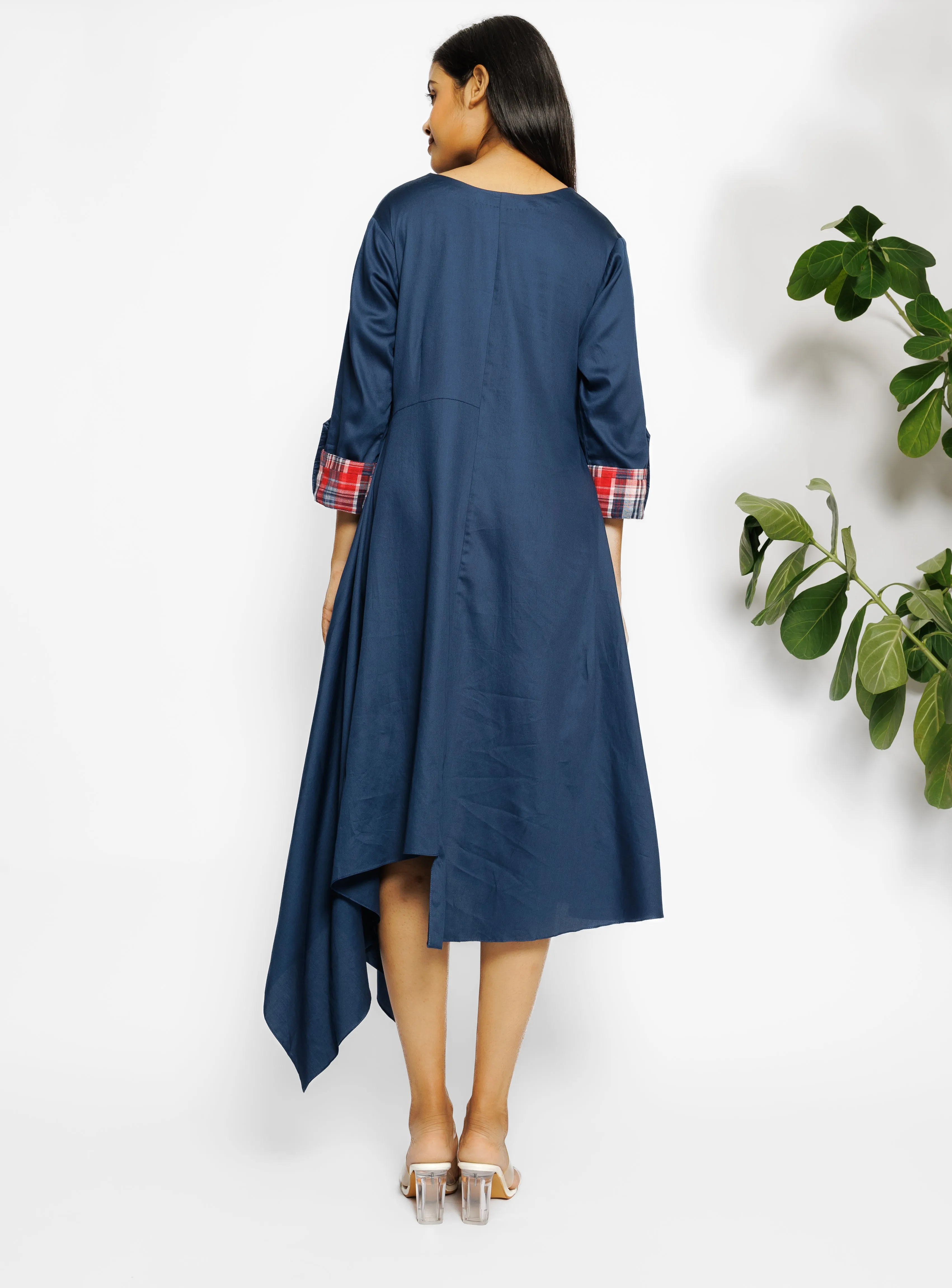 Deep Blue Abstract Printed Malai Cotton Tunic Dress