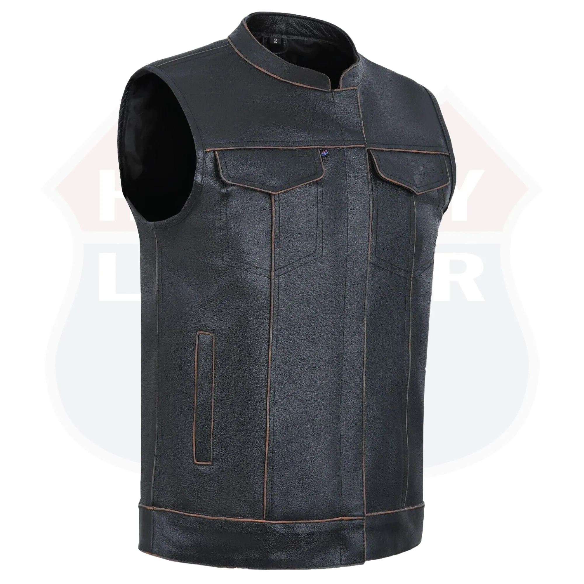 HL11689SPT SOA Men's Rub Buff Leather Vest Anarchy Motorcycle Biker Club Concealed Carry