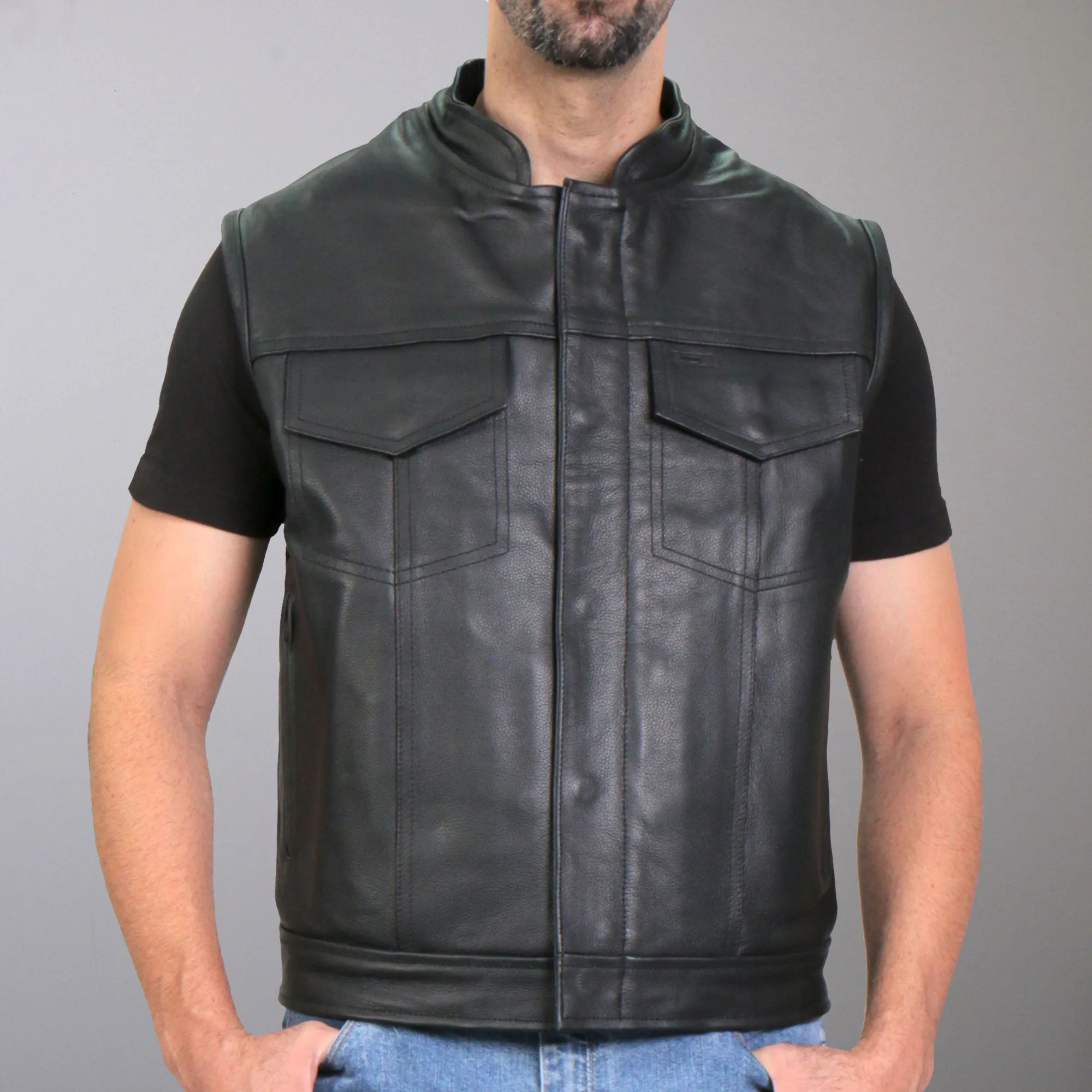 Hot Leathers VSM1050 Men’s Black 'Paisley Green' Motorcycle Club style Conceal and Carry Leather Biker Vest