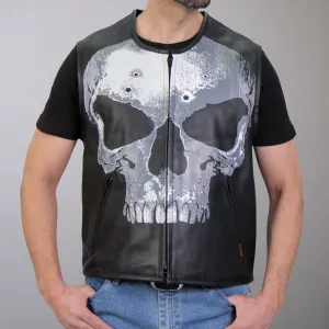 Hot Leathers VSM2001 Men's Black Motorcycle Club style ‘Jumbo Skull’ Conceal and Carry Leather Biker Vest