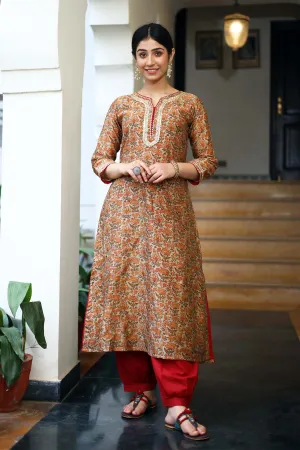 Kalidaar A-Line Chanderi Kurta in Olive Green Color