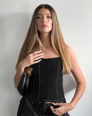 Kyana Corset Top in Black with White Stitch