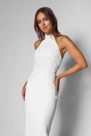 Lace Bodice Halter Midi - White