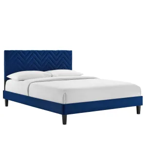 Leah Chevron Tufted Performance Velvet Full Platform Bed Navy MOD-7001-NAV