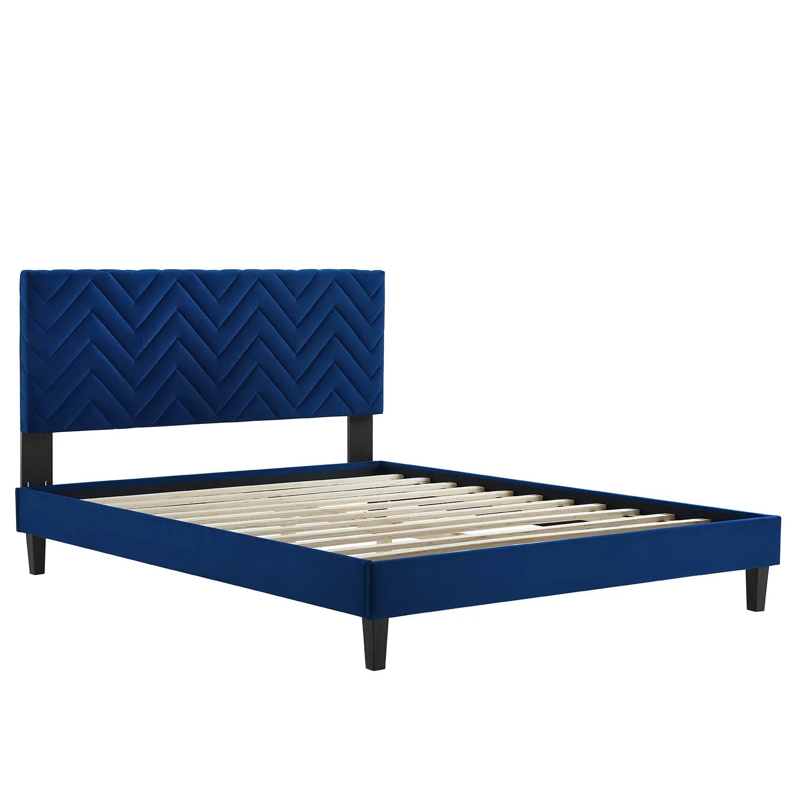 Leah Chevron Tufted Performance Velvet Full Platform Bed Navy MOD-7001-NAV