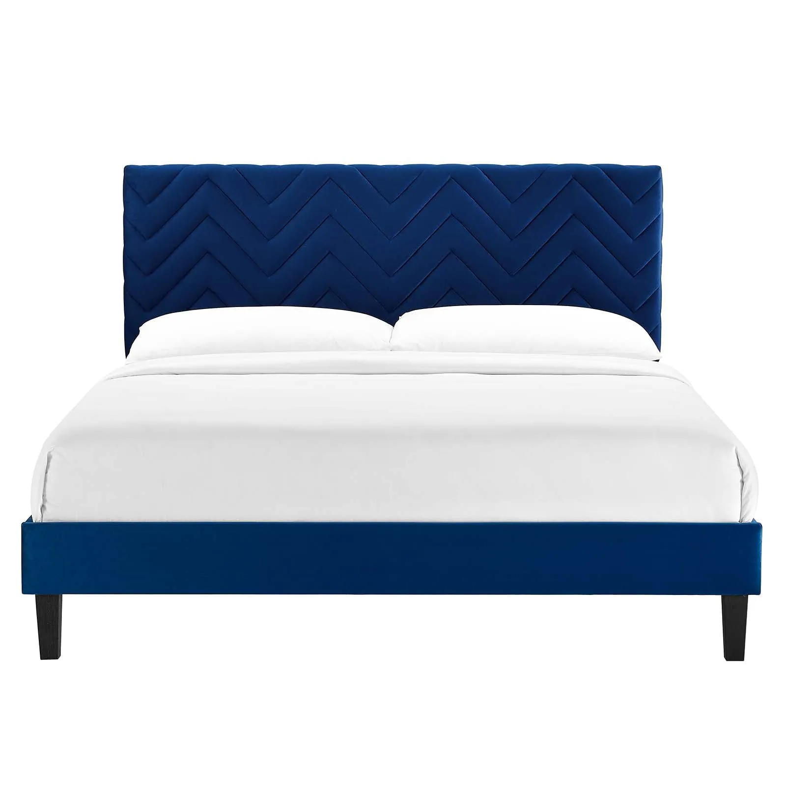 Leah Chevron Tufted Performance Velvet Full Platform Bed Navy MOD-7001-NAV