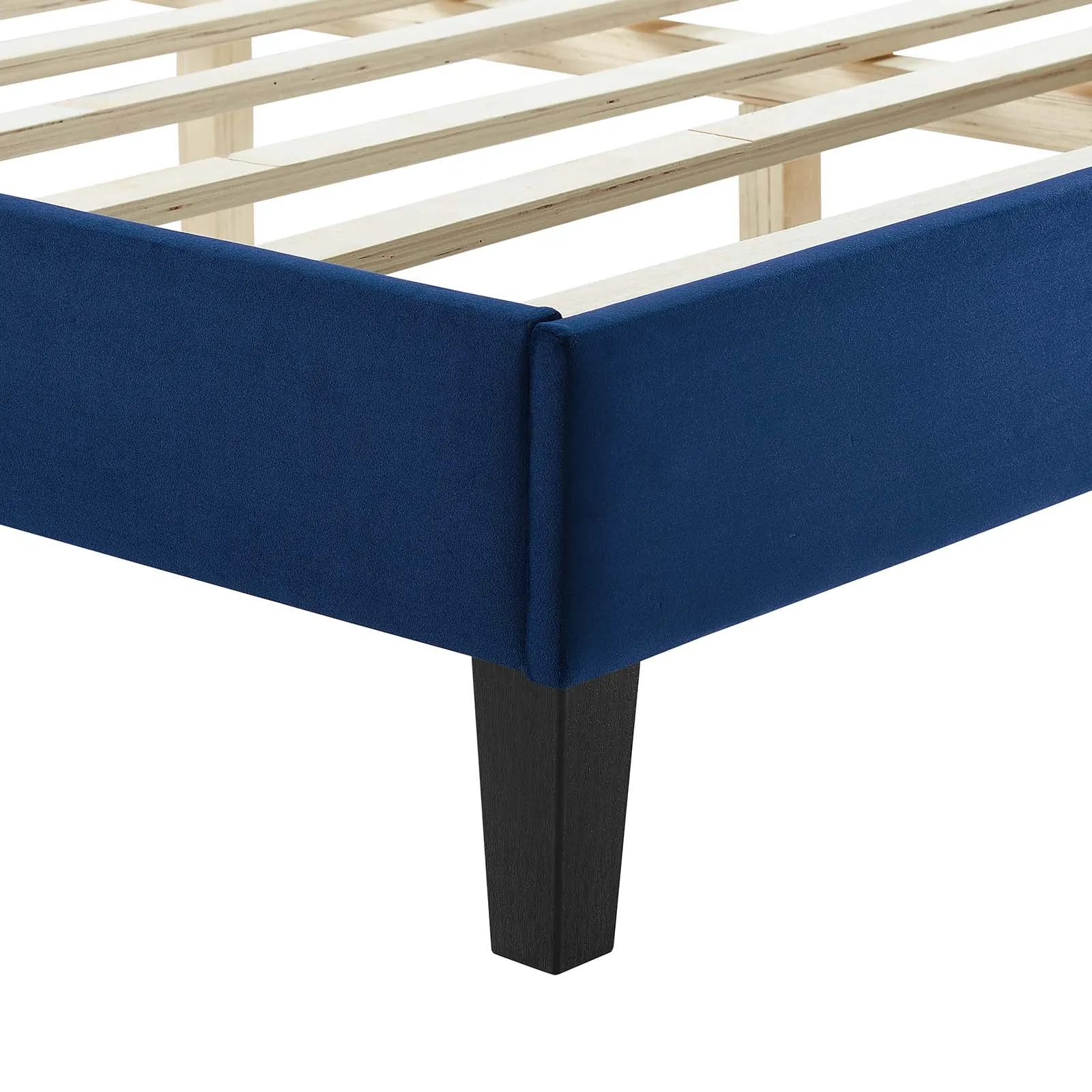 Leah Chevron Tufted Performance Velvet Full Platform Bed Navy MOD-7001-NAV