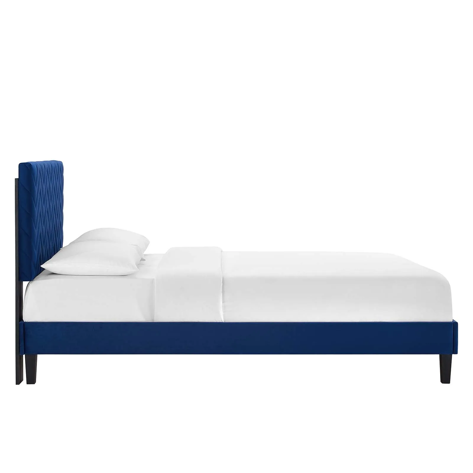 Leah Chevron Tufted Performance Velvet Queen Platform Bed Navy MOD-6973-NAV