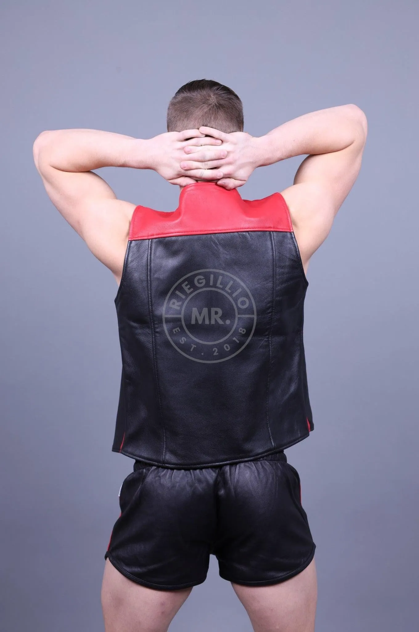 Leather Zipper Vest - Red Panels