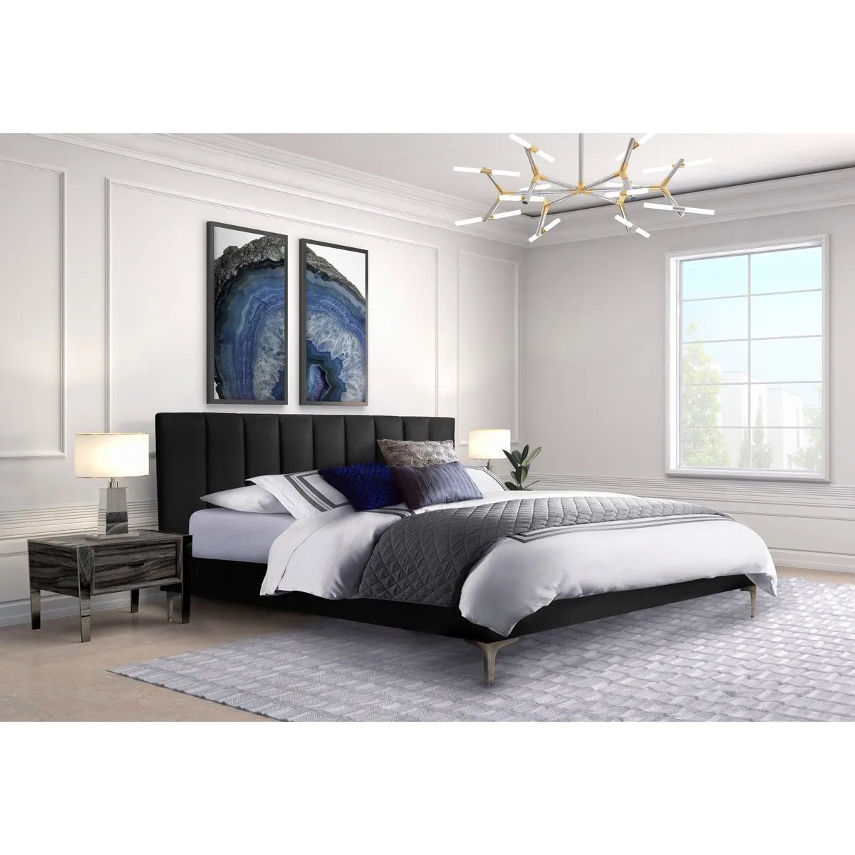 Melina Black Full Upholstered Platform Bed