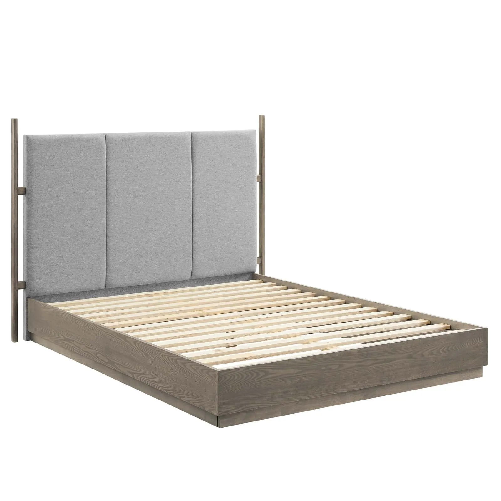 Merritt Upholstered Queen Platform Bed Oak Light Gray MOD-6680-OAK-LGR