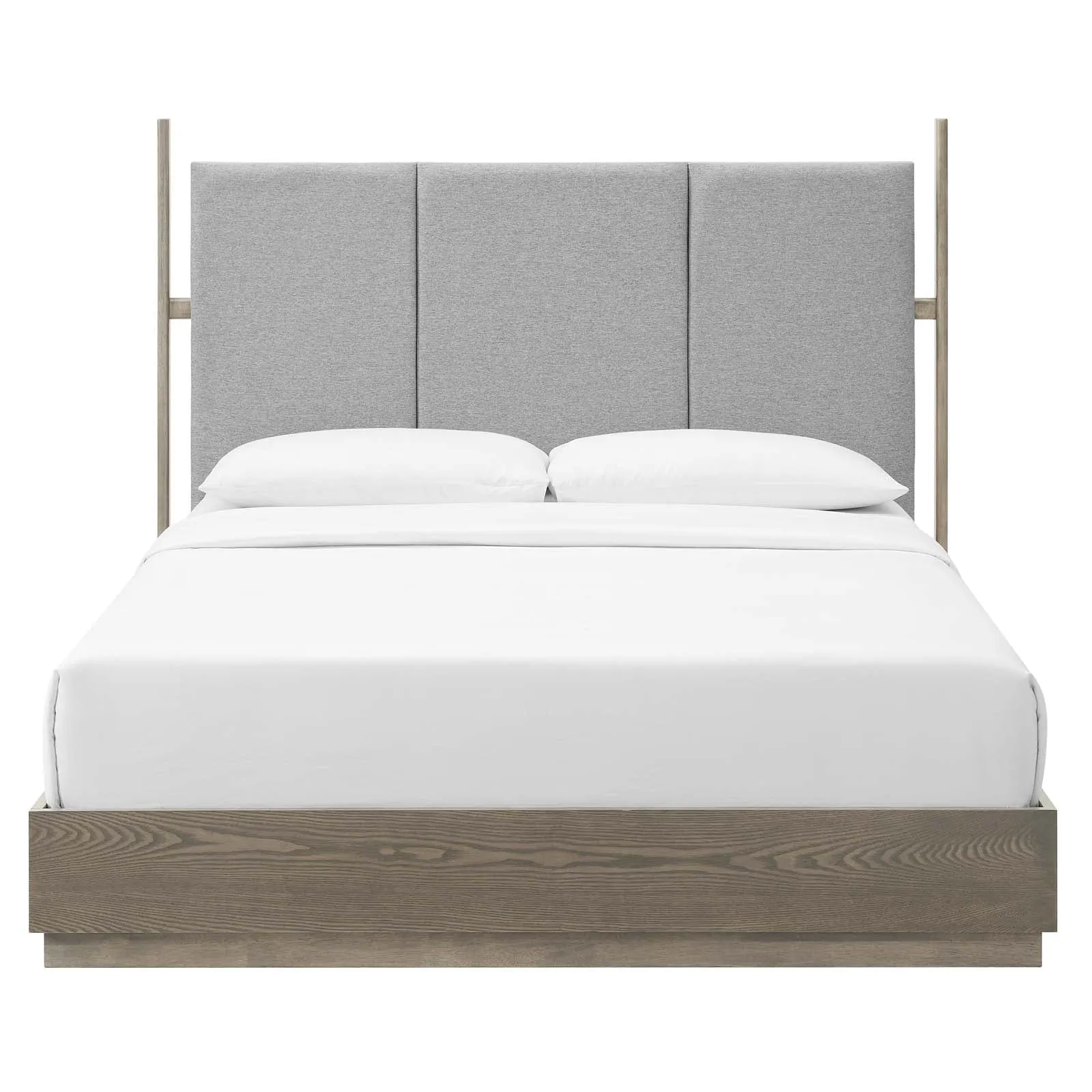 Merritt Upholstered Queen Platform Bed Oak Light Gray MOD-6680-OAK-LGR