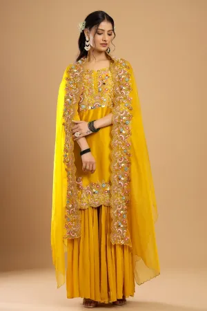 Mustard Modal Chanderi Embroidered Sharara Set