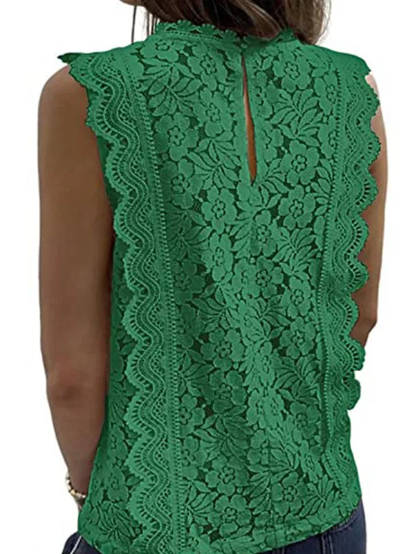 Original Lace Embroidered Solid Color Falbala Vest Top