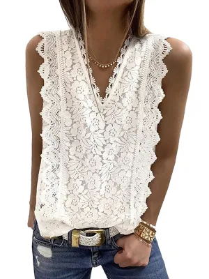 Original Lace Embroidered Solid Color Falbala Vest Top