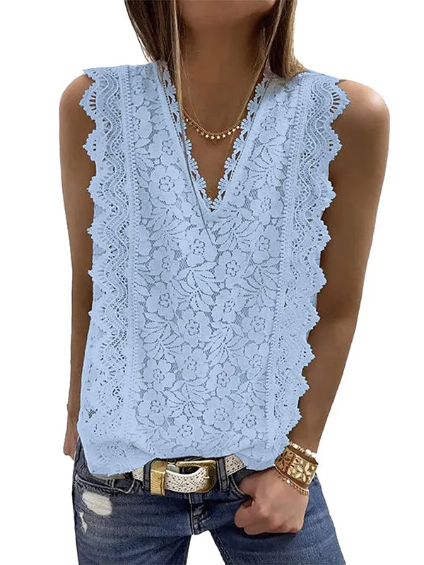 Original Lace Embroidered Solid Color Falbala Vest Top