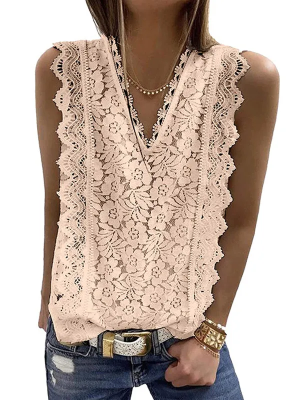 Original Lace Embroidered Solid Color Falbala Vest Top