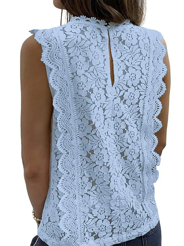 Original Lace Embroidered Solid Color Falbala Vest Top