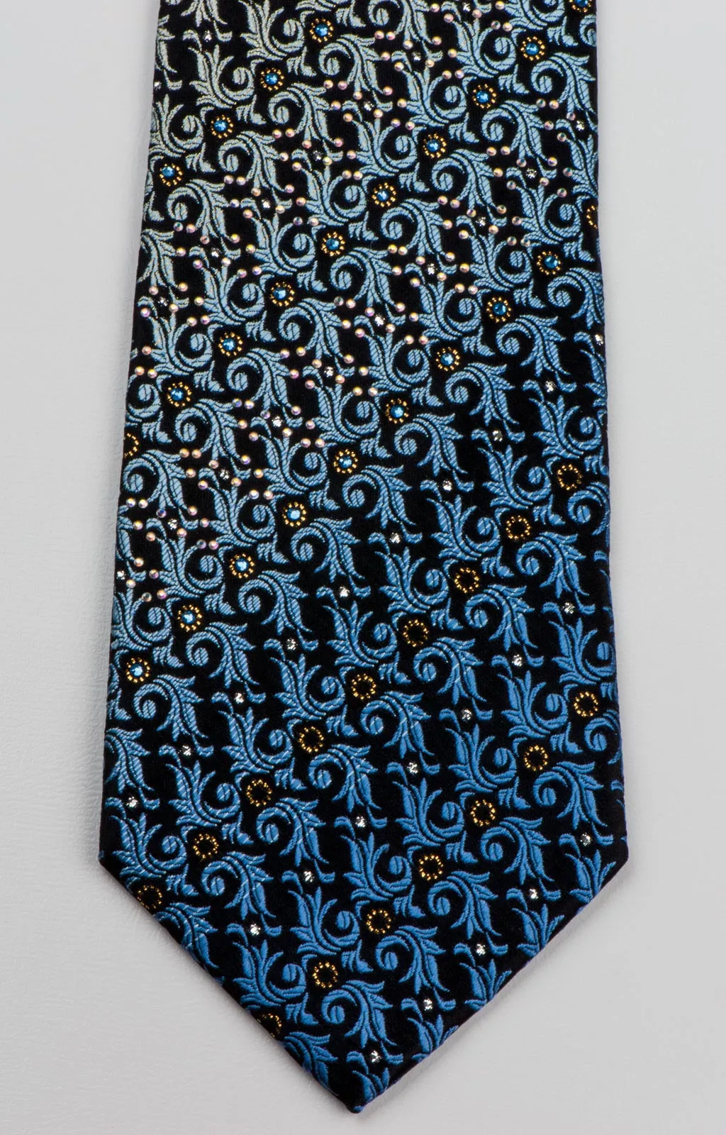 Pierre Cardin Men's Silk Rhinestone Tie Blue Imperial Leaf With Golden Sparkles