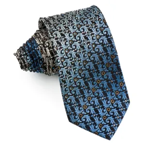 Pierre Cardin Men's Silk Rhinestone Tie Blue Imperial Leaf With Golden Sparkles