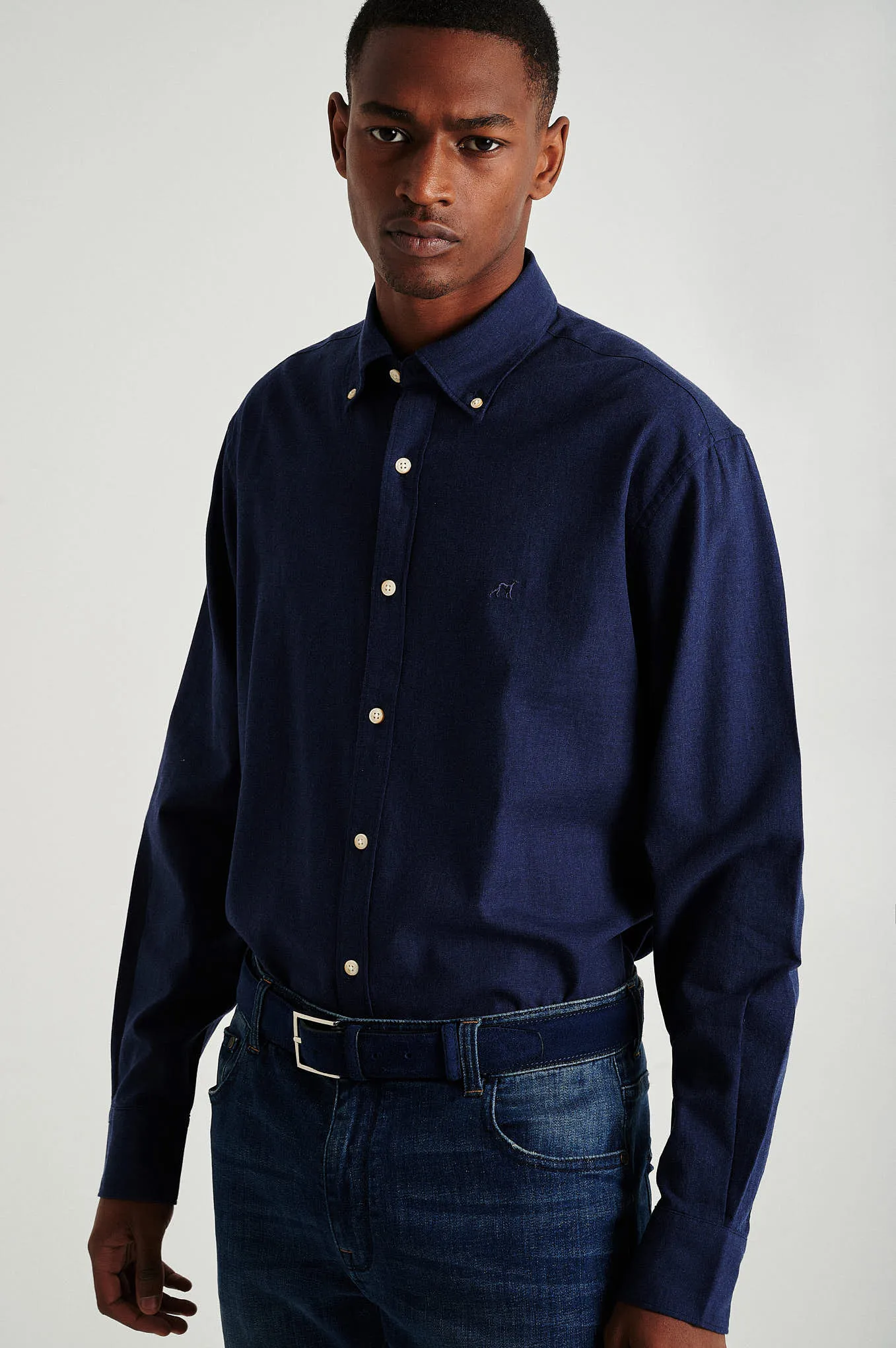 Regular fit plain twill shirt