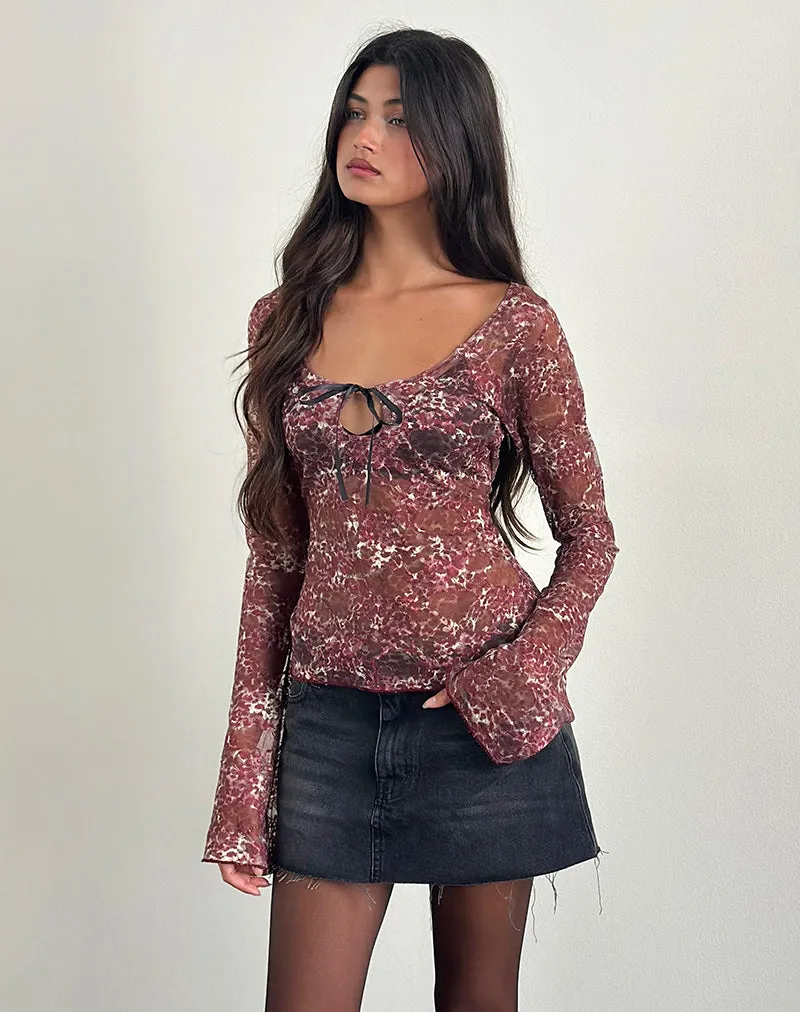 Sada Long Sleeve Top in Printed Lace Abstract Leo Spot