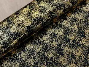 SALE - Gold Foil Spiders Stretch Polyester