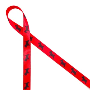 Scottie dog ribbon in  black printed on 5/8" red single face satin