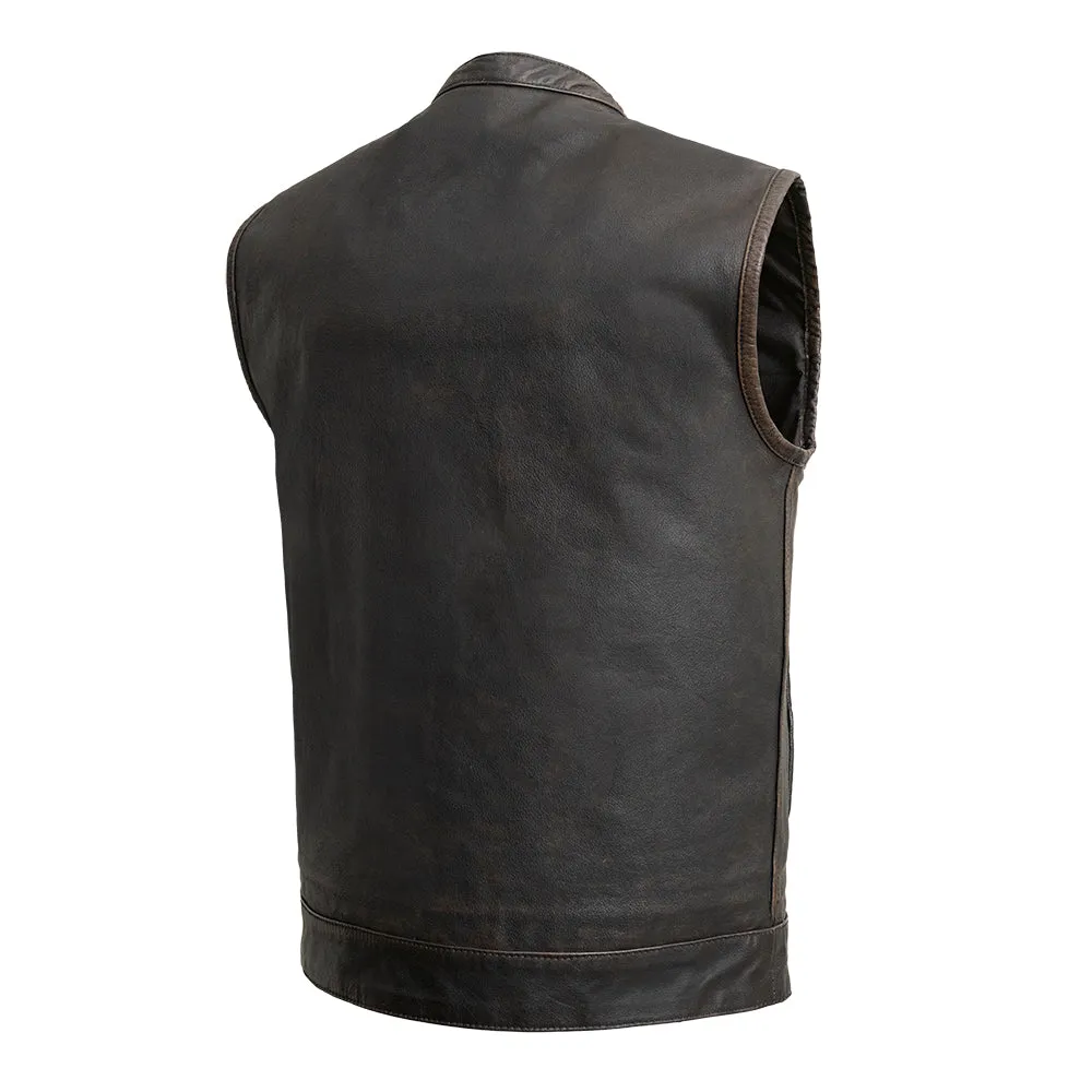 Sharp Shooter Men's Motorcycle Leather Vest - Olive - Extreme Biker Leather