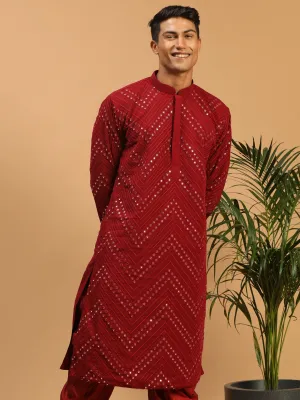 SHRESTHA BY VASTRAMAY Men Maroon Mirror Kurta