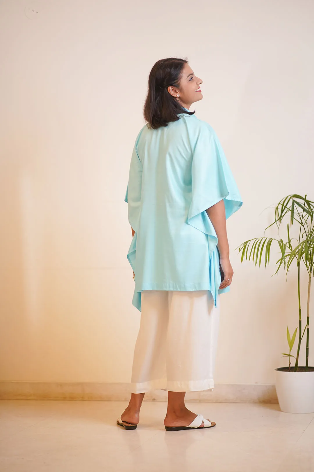 SkyBlue Rayon MandarinKurti - BloomingSky