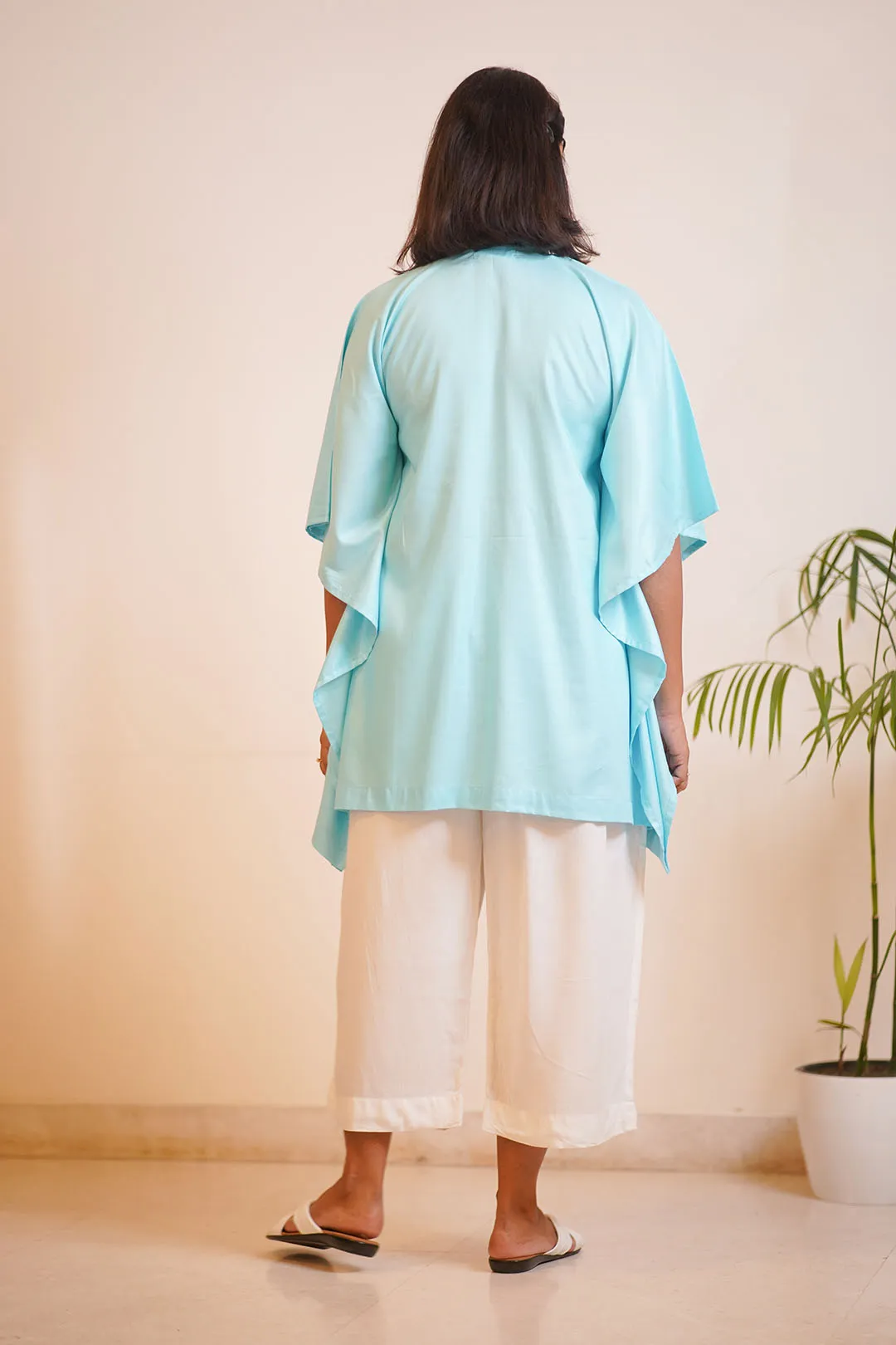 SkyBlue Rayon MandarinKurti - BloomingSky