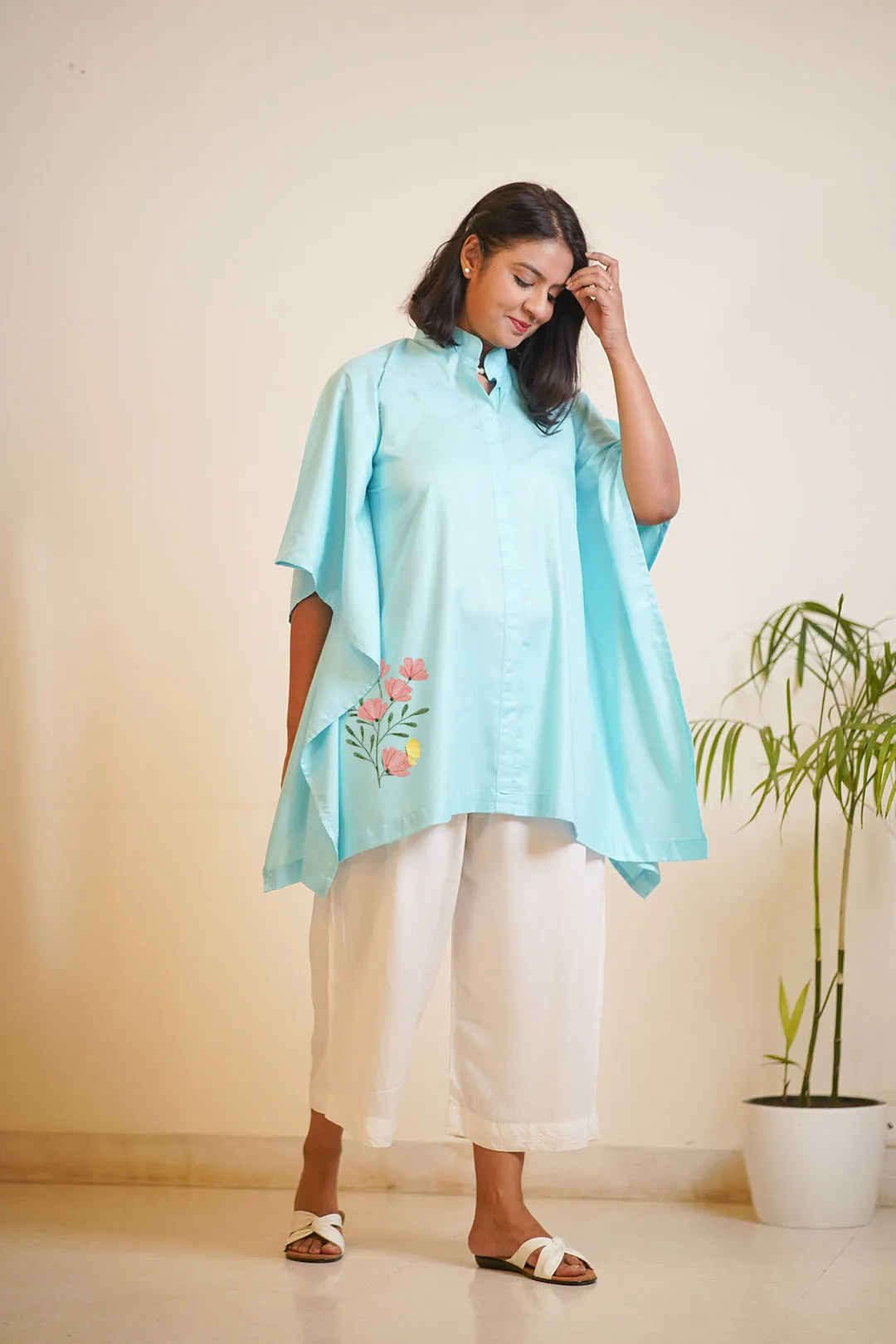 SkyBlue Rayon MandarinKurti - BloomingSky