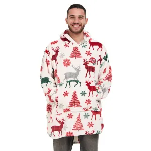 Snuggs Blanket Hoodie White Deer Christmas