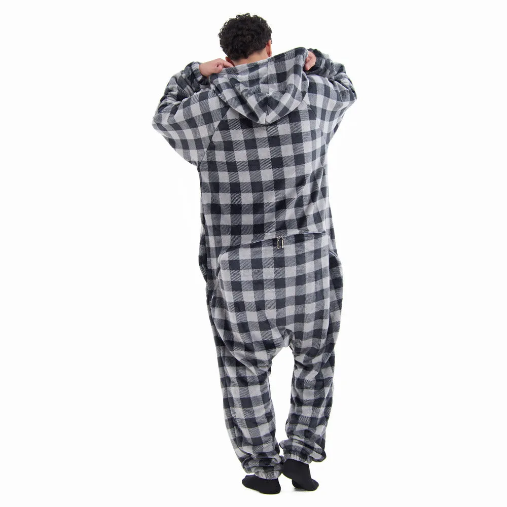 Snuggs Blanket Onesie Grey Checkered