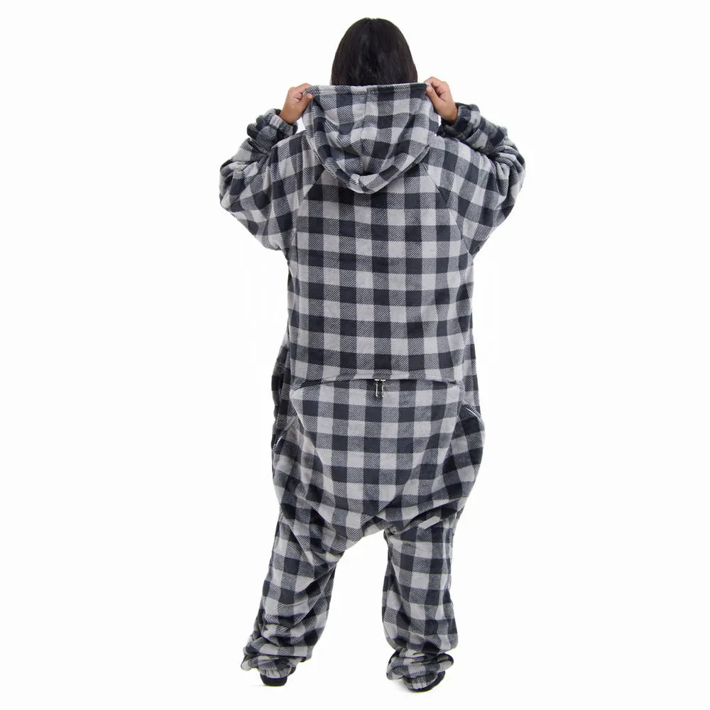 Snuggs Blanket Onesie Grey Checkered