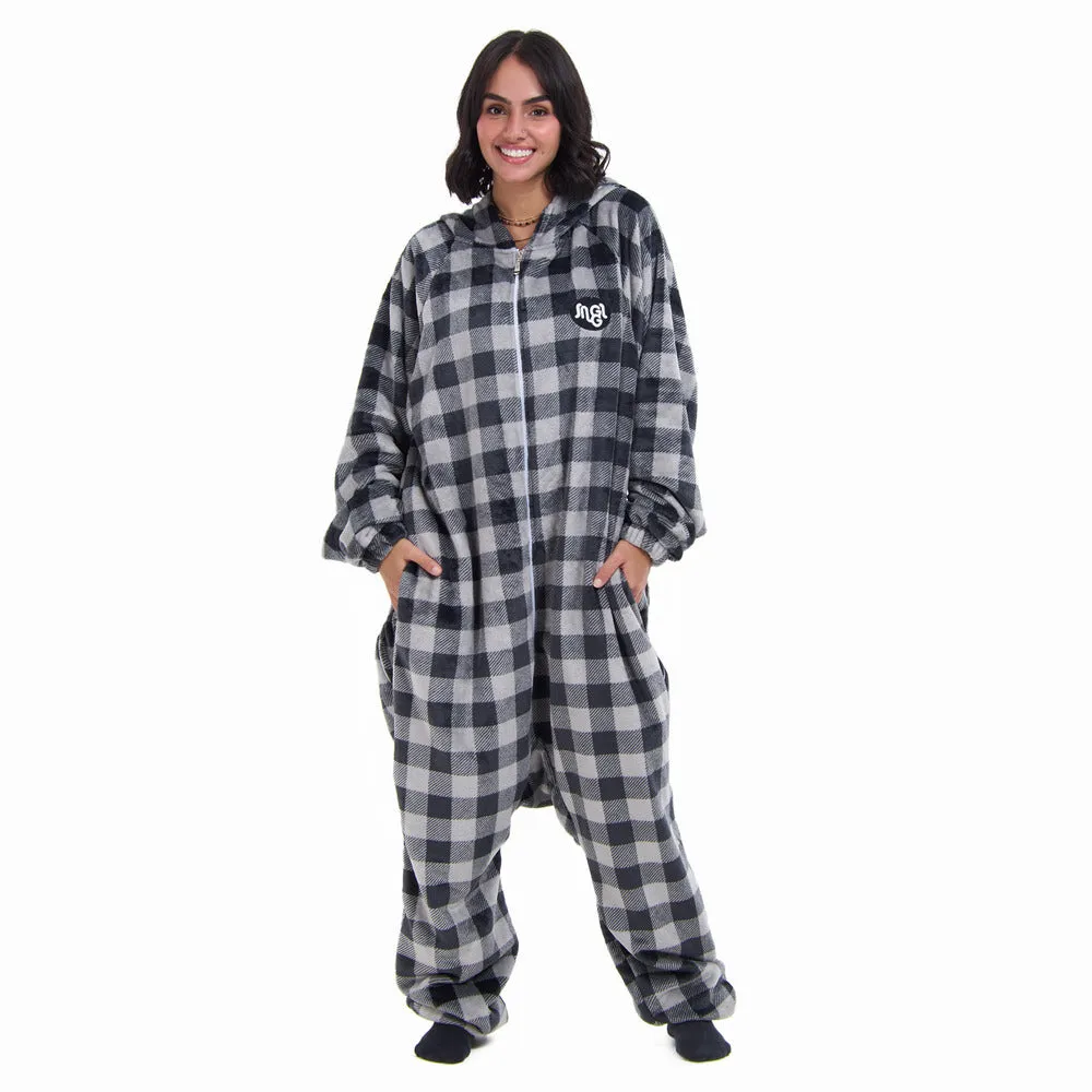 Snuggs Blanket Onesie Grey Checkered