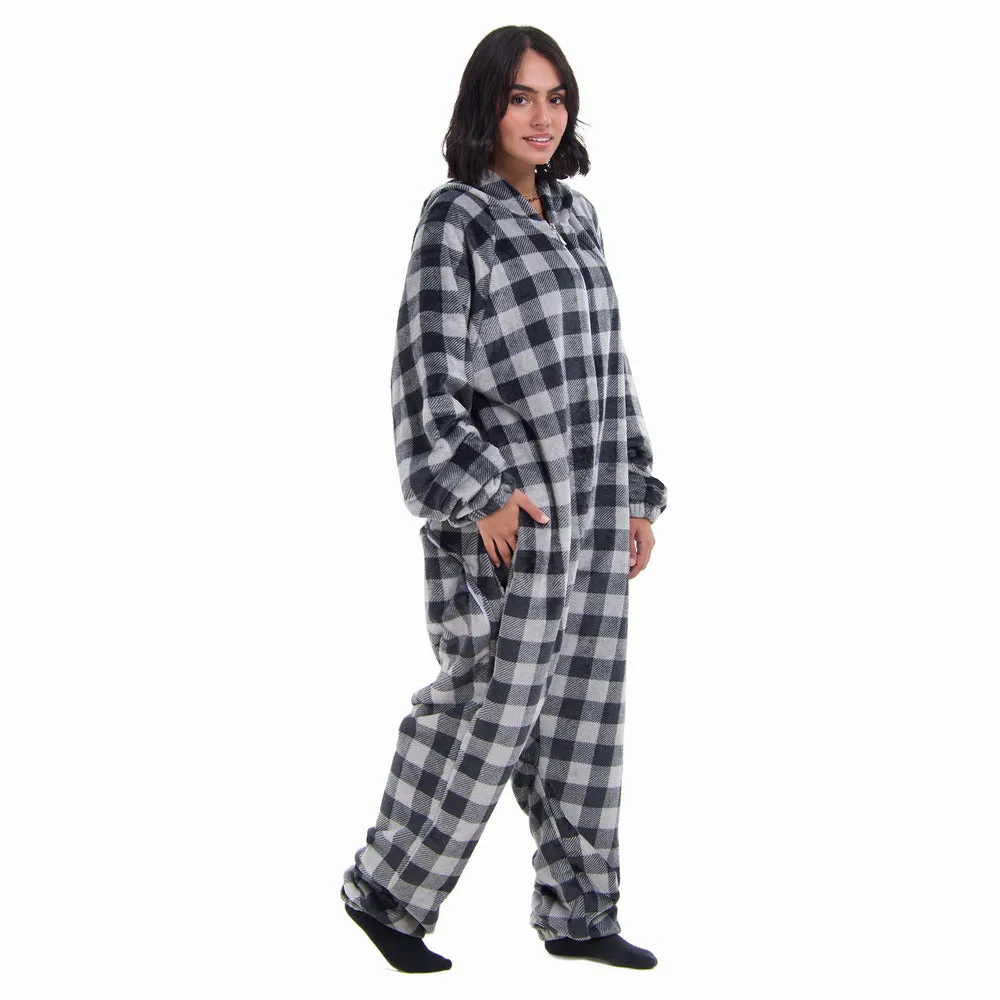 Snuggs Blanket Onesie Grey Checkered