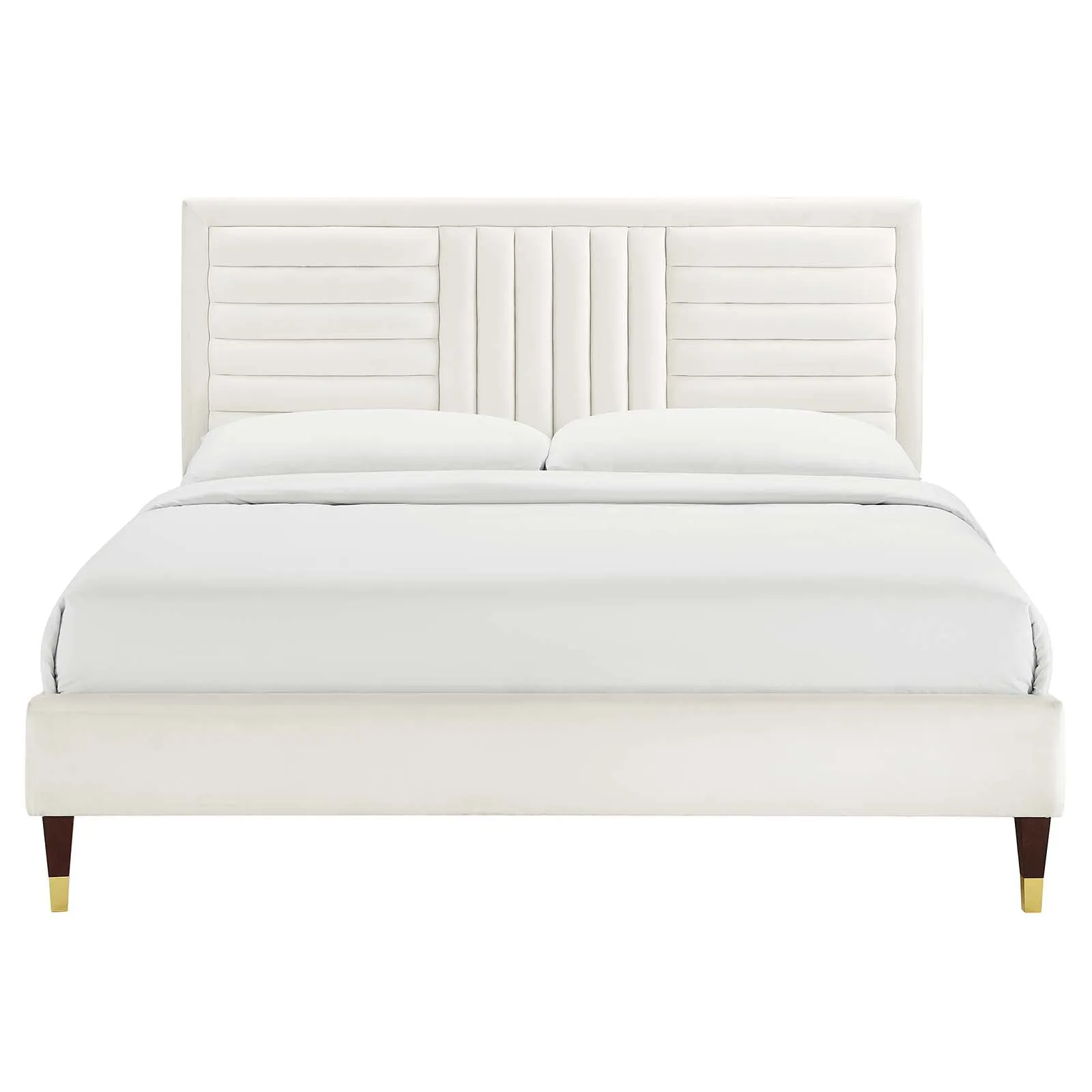 Sofia Channel Tufted Performance Velvet King Platform Bed White MOD-7011-WHI