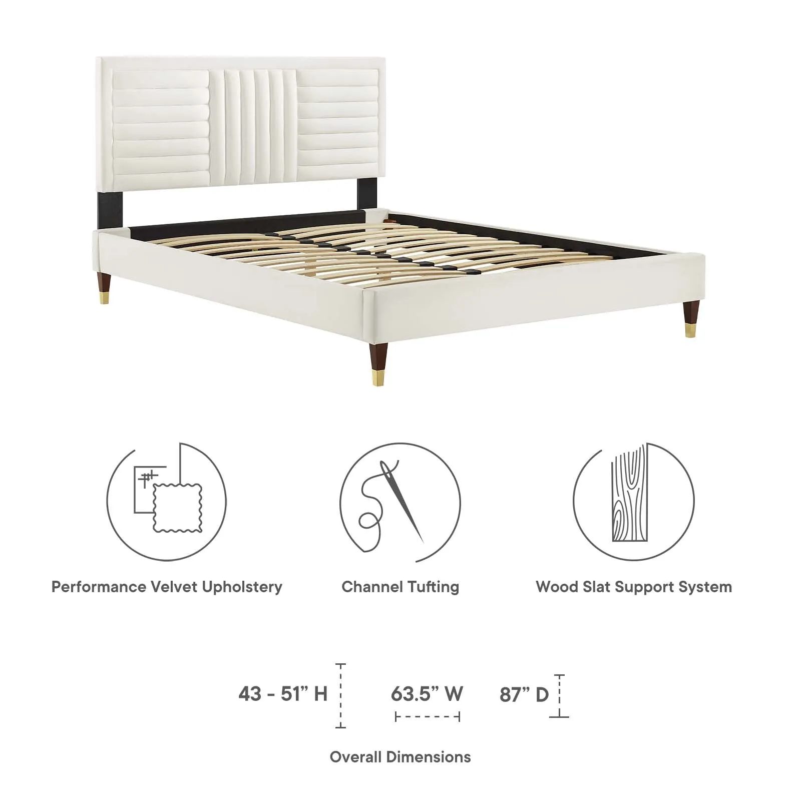 Sofia Channel Tufted Performance Velvet King Platform Bed White MOD-7011-WHI