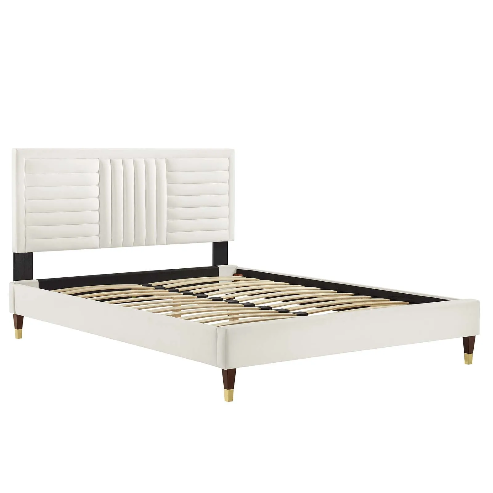 Sofia Channel Tufted Performance Velvet King Platform Bed White MOD-7011-WHI