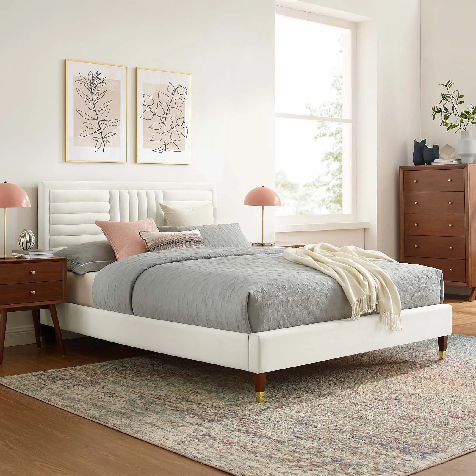 Sofia Channel Tufted Performance Velvet King Platform Bed White MOD-7011-WHI