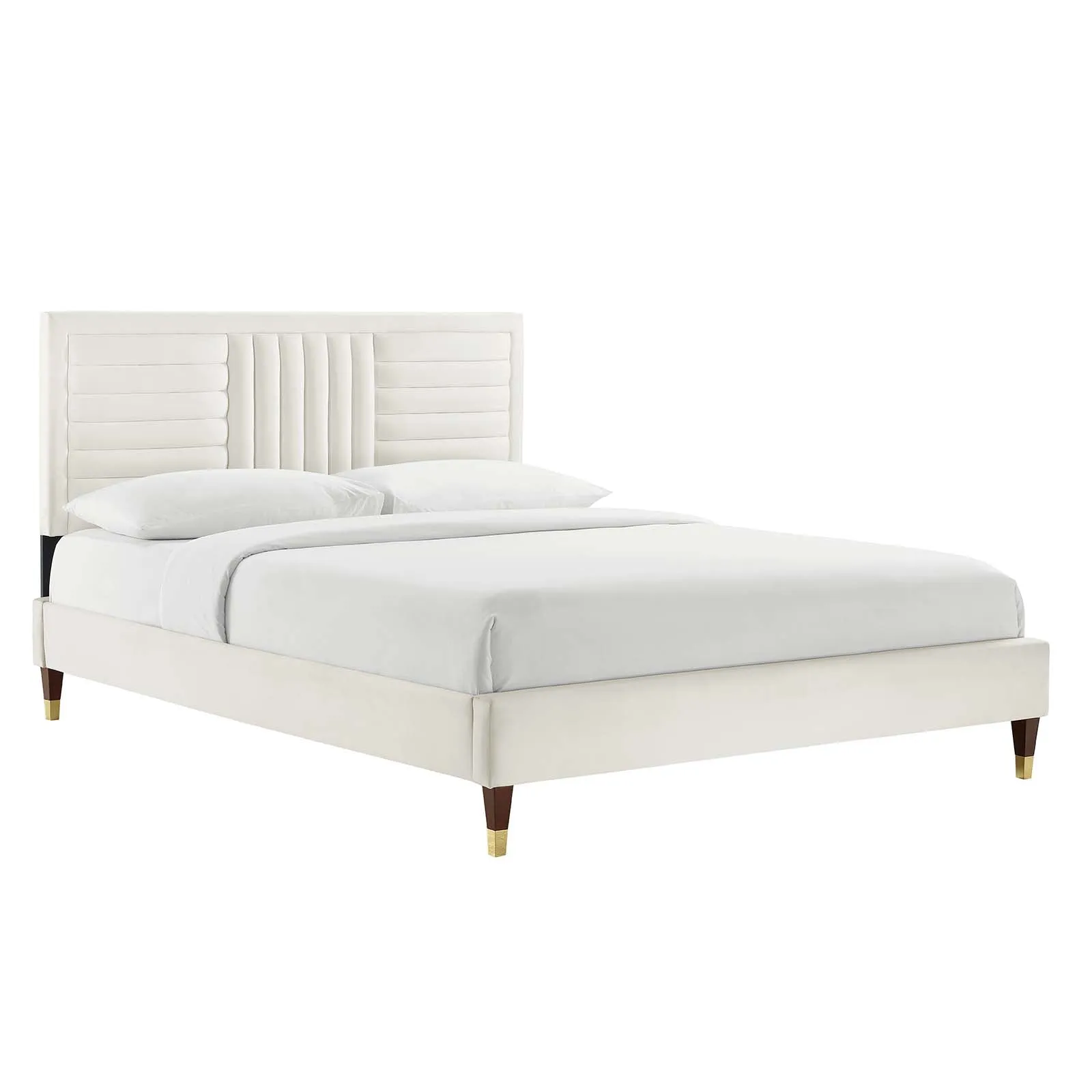 Sofia Channel Tufted Performance Velvet King Platform Bed White MOD-7011-WHI