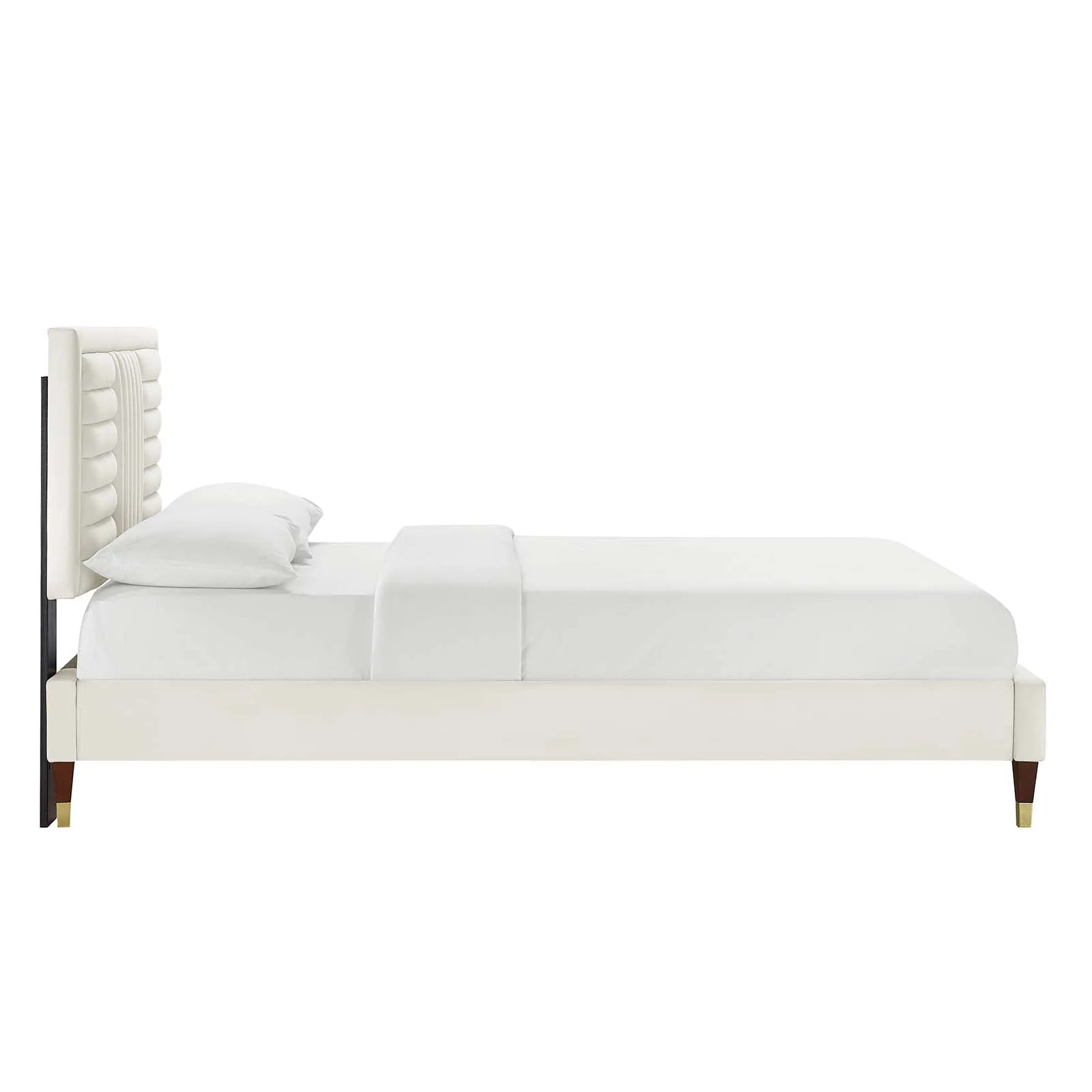 Sofia Channel Tufted Performance Velvet King Platform Bed White MOD-7011-WHI