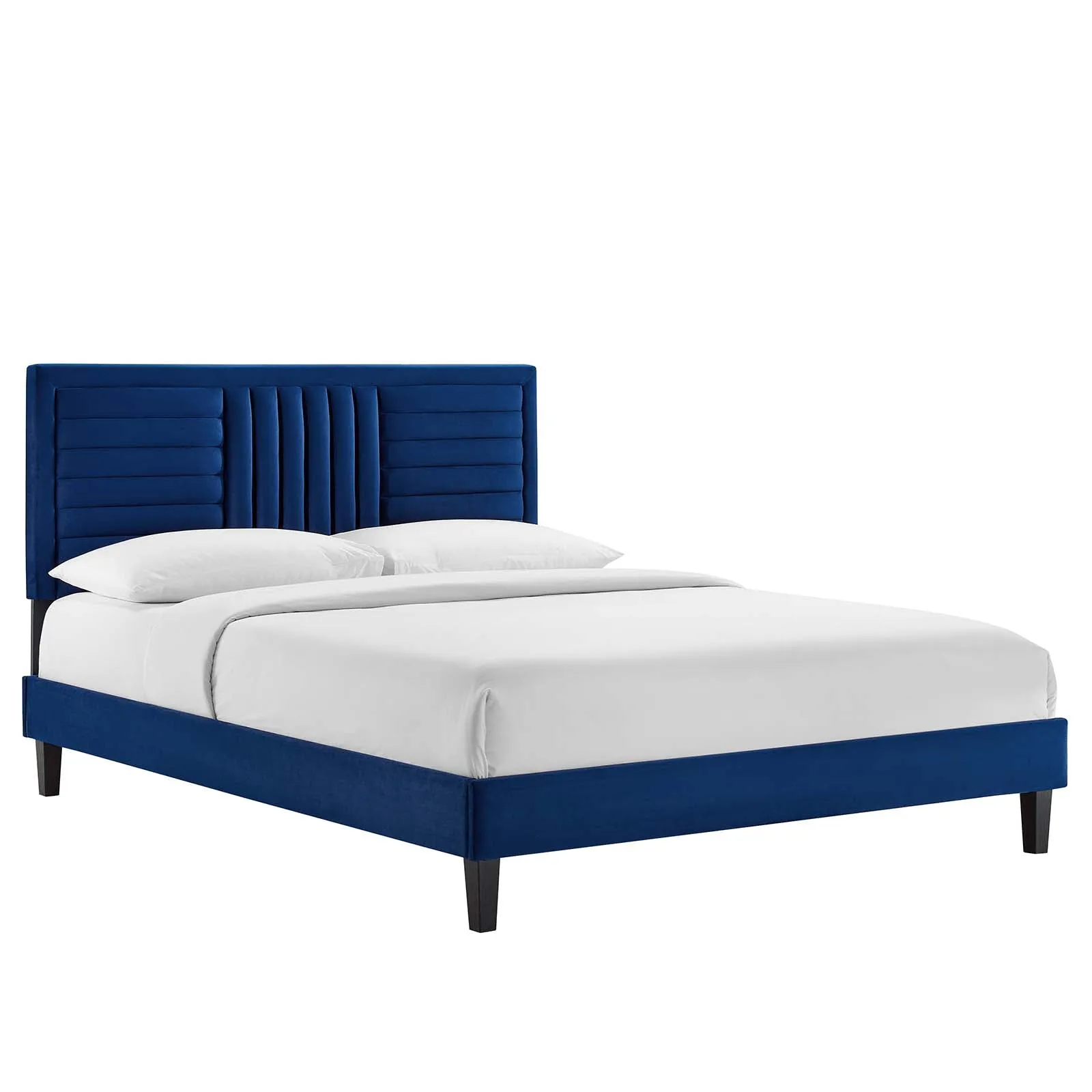 Sofia Channel Tufted Performance Velvet Queen Platform Bed Navy MOD-6975-NAV